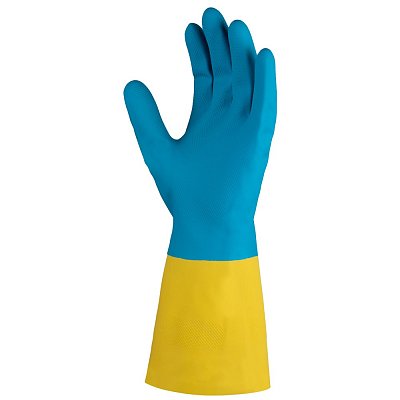 Перчатки химические неопреновые желто-голубые Jeta Safety JNE711 размер 10/XL/1 пара/12 пар/144 пары